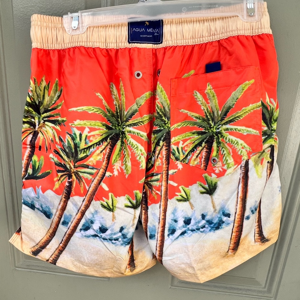 Agua Bendita Men's Coral Palm Print Swim Trunks